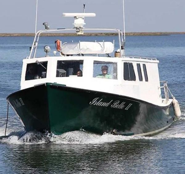 The hard working Island Belle II, the Smith Island mail boat and passenger ferry, is in the shop at Evans Boats in Crisfield, MD, for updates and a face lift.