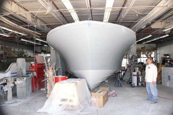 The new CY46 at Composite Yacht in Trappe, MD, out of the mold and being finished. Photo by Rick Franke