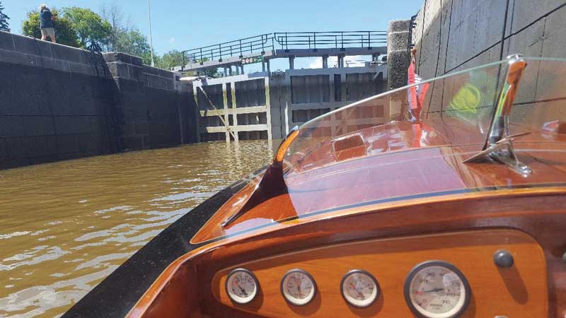 The Hannam’s launched their classic boat at Black Rapids Lock Station on the Rideau. Photo courtesy Dave Hannam