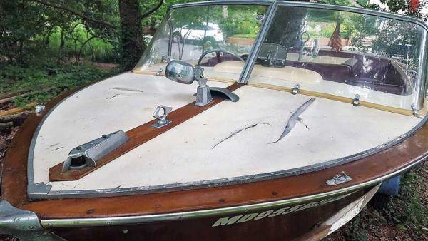A 1964 Chris Craft Century arrives at Classic Watercraft Restoration in Annapolis, MD.