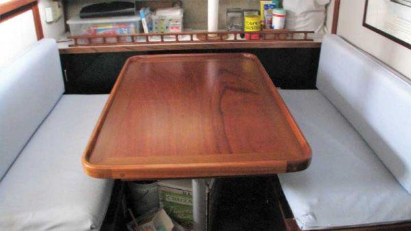 A repaired and refinished dinette table at Hartge Yacht Harbor in Galesville, MD.