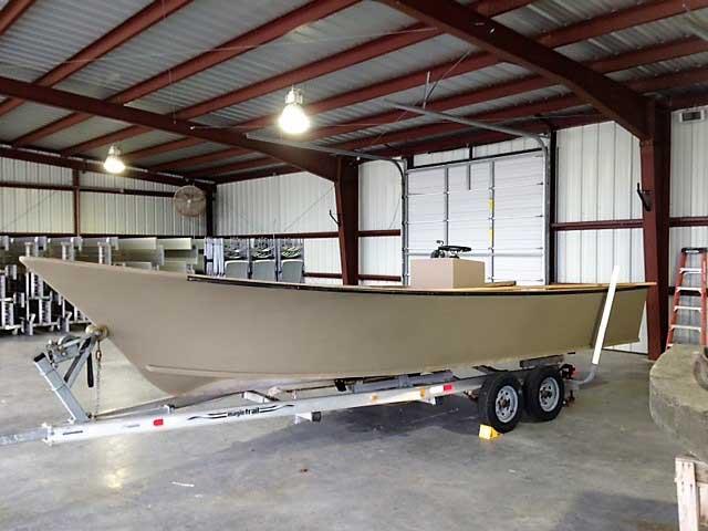 A 21-foot duck boat for Wingman Guide Service nears completion at Forrester Boat Works in Suffolk, VA.