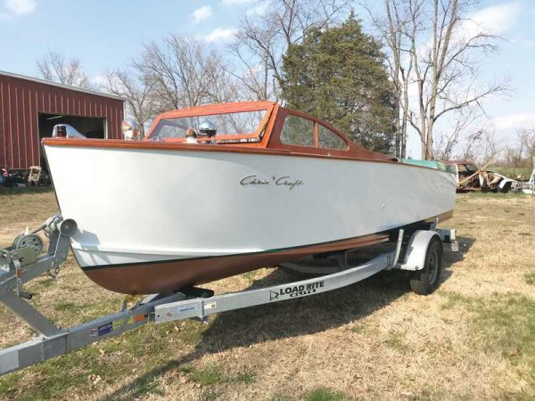 A 1952 kit boat, restored in 2008, back again to have her varnish and paint freshened up at Wooden Boat Restoration in Millington, MD.