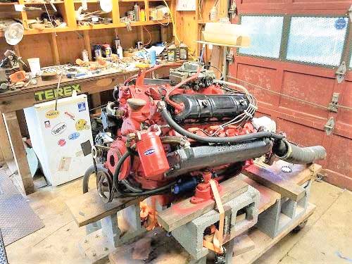 A rebuilt Ford 302 ready to be installed in a 17-foot Century Resorter at Classic Watercraft Restoration in Annapolis, MD.