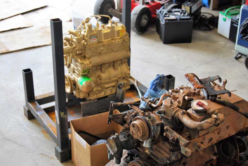 Out with the old and in with the new. A new Kubota 950 27hp diesel and the original engine from a Catalina 30 at Gunter Marine in Mayo, MD. Photo by Rick Franke