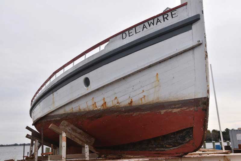 The 1912 river tug Delaware on the railway at the Chesapeake Bay Maritime Museum in St Michaels, MD.