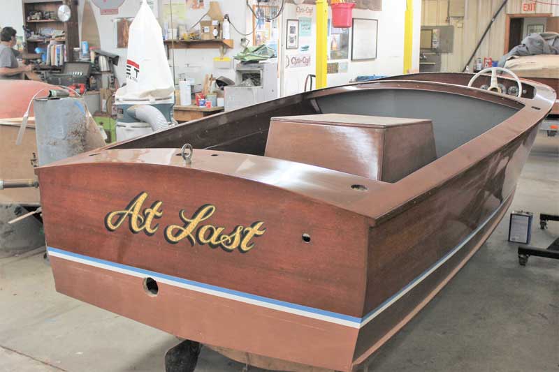 A 1950 17-foot Chris-Craft undergoing restoration at Dockside Boat Works in Easton, MD. Photo by Rick Franke