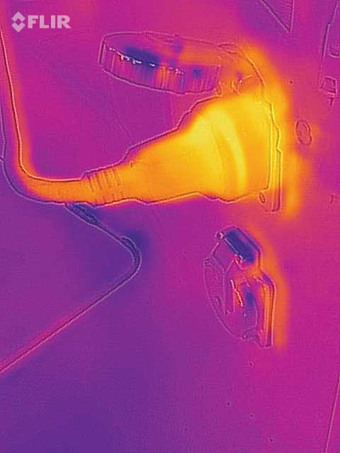 Thermal imaging of a shore power cable.