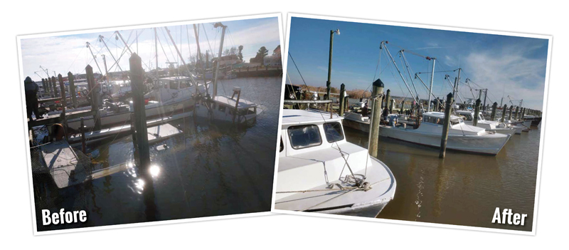 Before and after shots of Chesapeake Born on the day it sank.