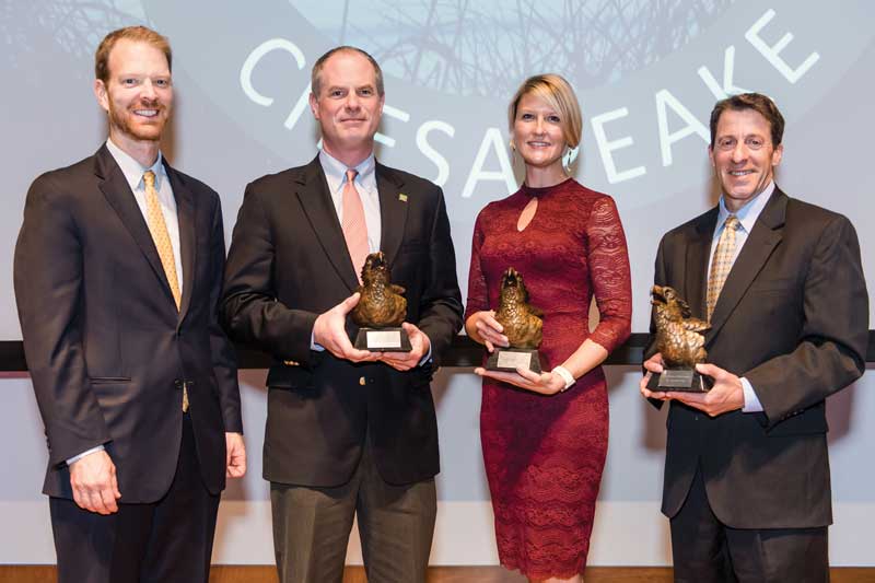 Joel Dunn, Chesapeake Conservancy president and CEO; Nick Dilks, Ecosystem Investment Partners managing partner; Kristin Thomasgard-Spence, program director The Department of Defense’s REPI program; and Larry Selzer, The Conservation Fund president and CEO. Photos courtesy of Chesapeake Conservancy