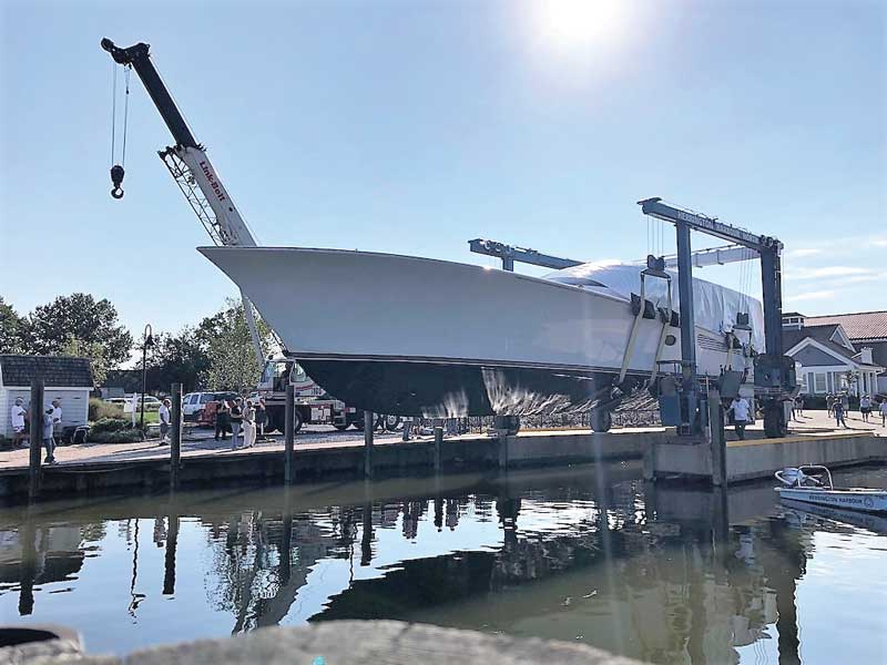 18 Reeler, a Weaver 97, being launched at Herrington Harbour North in Tracys Landing, MD.  