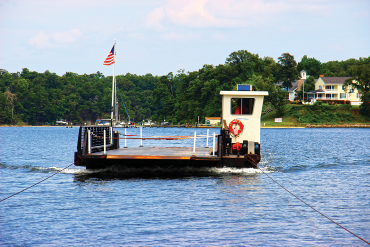 The Merry Point Ferry crossing the Corrotoman River.