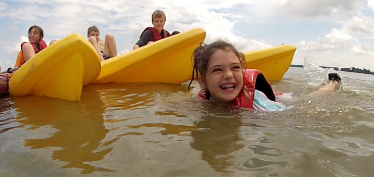 At Ultimate Watersports, kids get to kayak, SUP, swim, sail, and even jump on a giant water trampoline.