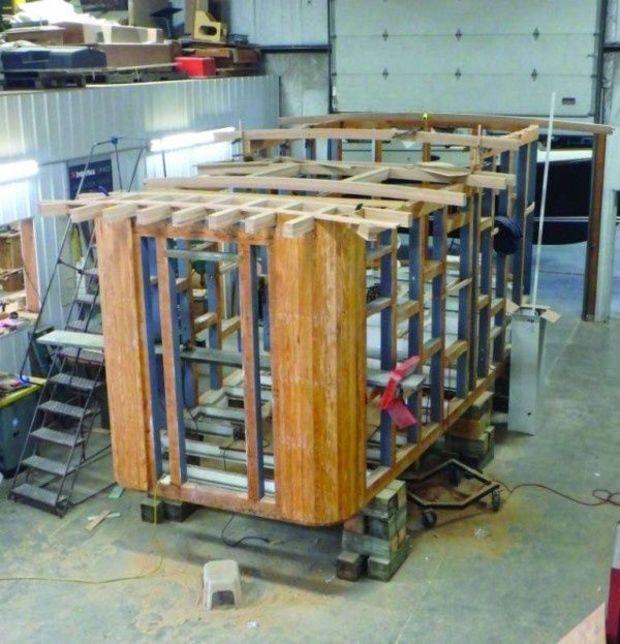 The pilot house for the restored buy boat Crow Bros II being assembled at Mathews Brothers Boatworks in Denton, MD.
