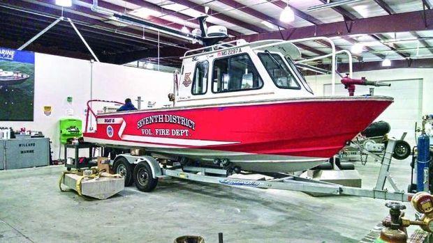 The Accident, MD, Fire and Rescue Squad’s fire boat being repowered and refinished at Willard Marine in Virginia Beach, VA.