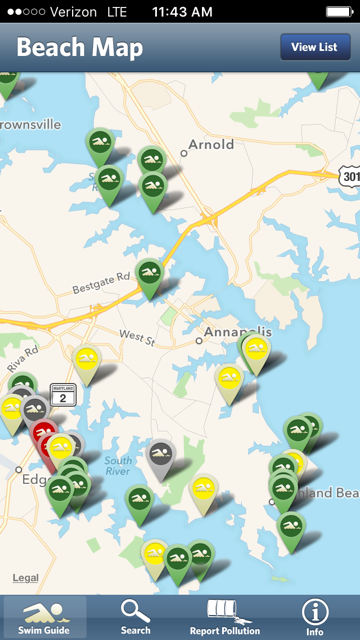 With the Waterkeeper Swim Guide app, every beach is marked with a green, yellow, or red icon so you know when the water is clean for swimming.