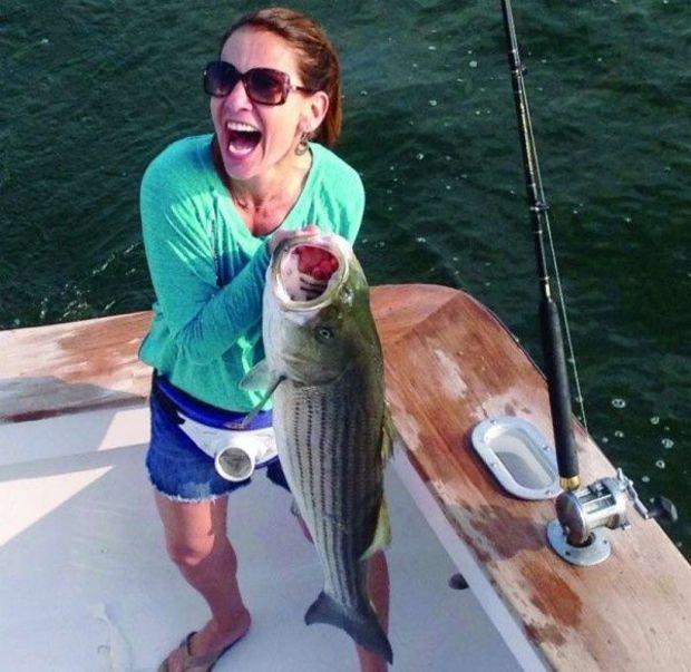 Michelle Lawrence from Wilmington, DE, snagged this beauty on a tandem parachute rig in 65 feet of water near Solomons. Photo by Mark Hoos, Marli Sportfishing