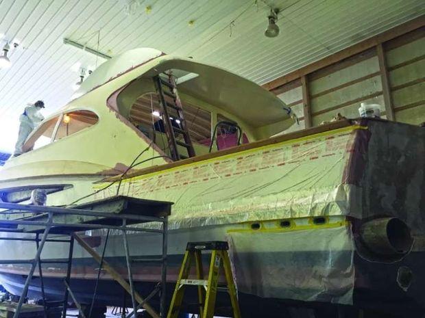 An F&amp;S 68 Sportfisherman in the final stages of construction at F&amp;S Boatworks in Bear, DE.