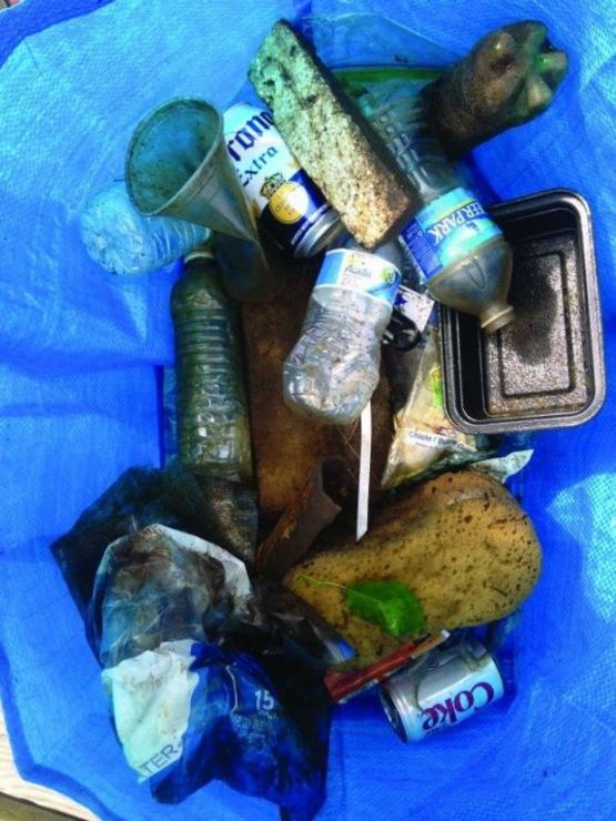 Some debris picked up during a half-hour-long paddle in Back Creek in Annapolis. What plastics are floating in your home creek? Photo by Michael Jewell