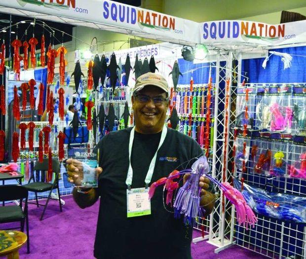 Bill Pino of Squidnation (Tyaskin, MD) with his Long Tail Flippy Floppy, winner of ICAST 2016 Best Soft Lure. Photo by PropTalk