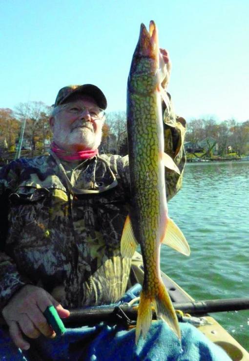 During the colder months, Joe targets Chain Pickerel in Delaware ponds.