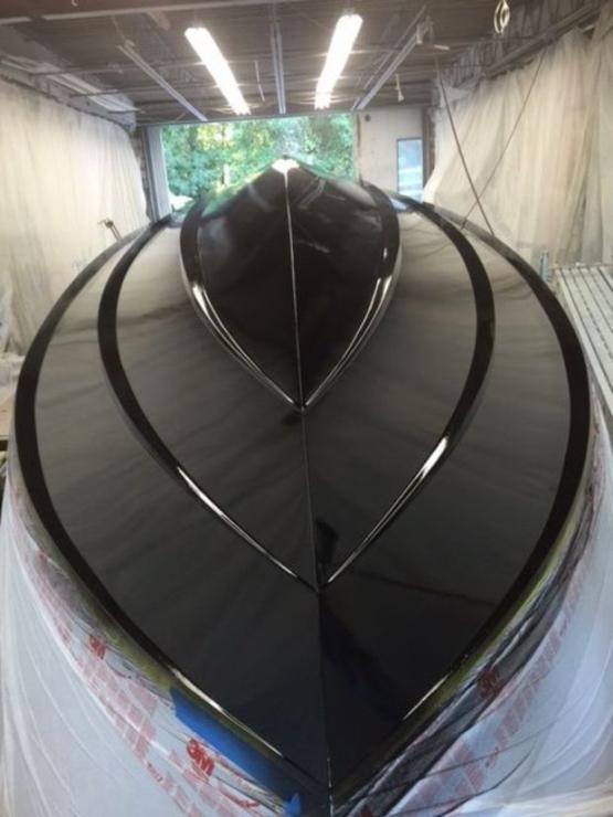 The bottom of a new CY 32 taking shape at Composite Yacht in Trappe, MD.
