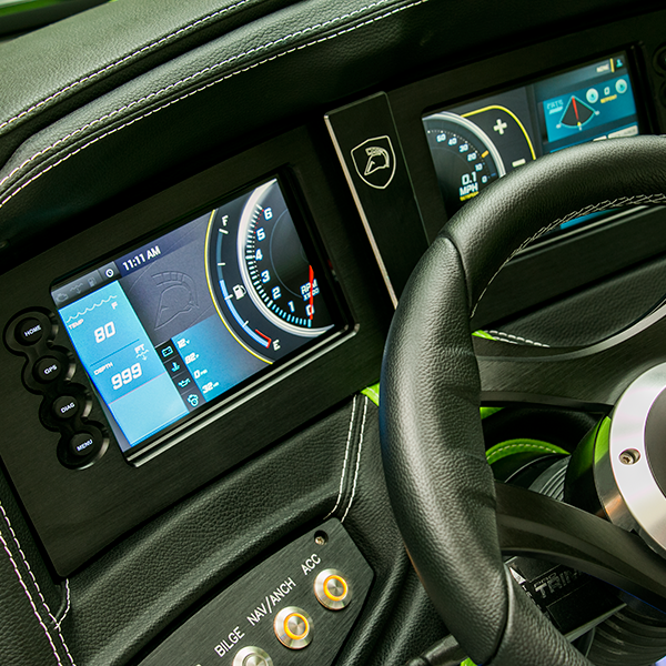 The newly patented Side by Side High Definition (SxS HD) Touch Vision dash system being introduced on Centurion water sport towboats built by Correct Craft of Orlando, FL.