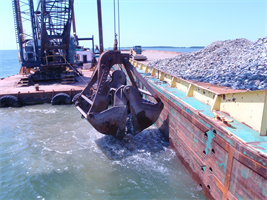 Placing substrate to aid in oyster restoration. Courtesy U.S. Army Corps of Engineers, Baltimore District