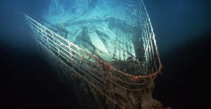 The bow of the Titanic, located more than two miles beneath the ocean's surface. Courtesy history.com The bow of the Titanic, located more than two miles beneath the ocean's surface. Courtesy history.com
