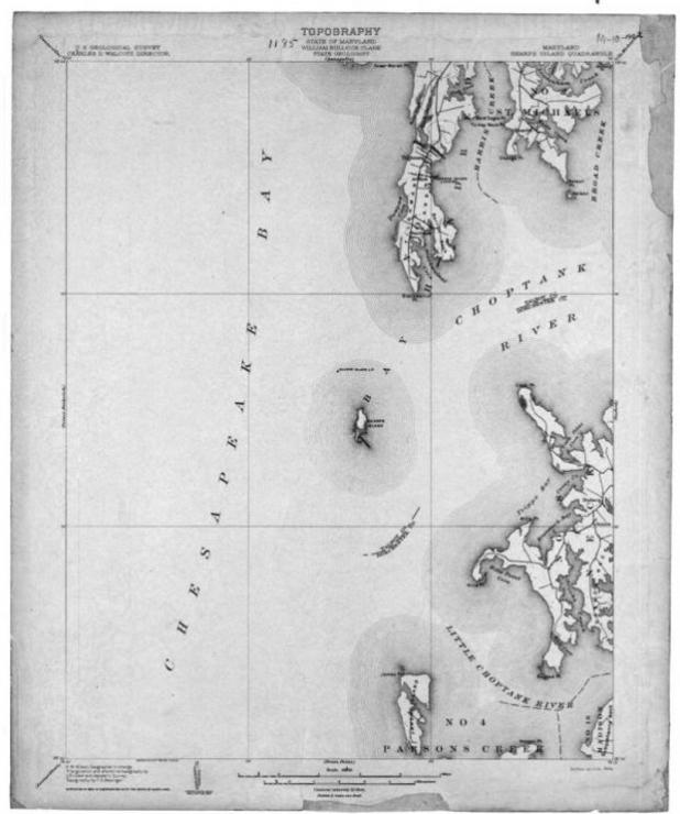 Sharps Island (center) in 1904. Photo courtesy of the U.S. Geological Society