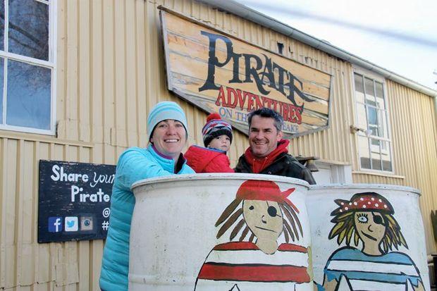 Emily and Mike Tomasini, owners of Pirate Adventures on the Chesapeake, and their son Shepherd (20 months old).