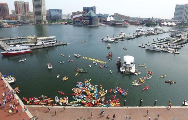 The first annual Baltimore Floatilla for a Healthy Harbor in 2016. Photo courtesy Hal Ashman