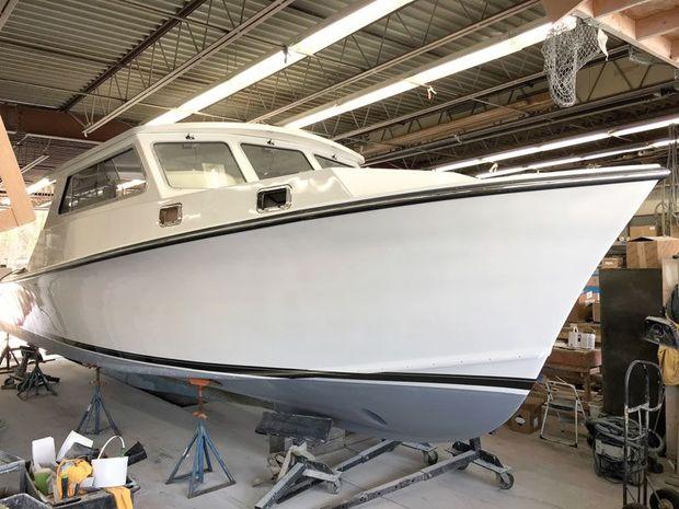 A Composite Yacht 46 CB nears completion at the Composite Yacht shop in Trappe, MD.