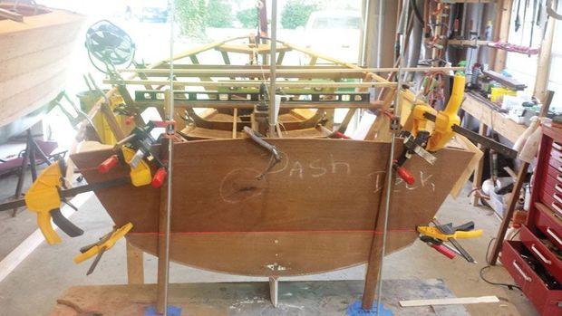 A1960 Penguin class dinghy, Victoria, is getting a complete makeover at Classic Watercraft Restoration in Annapolis.