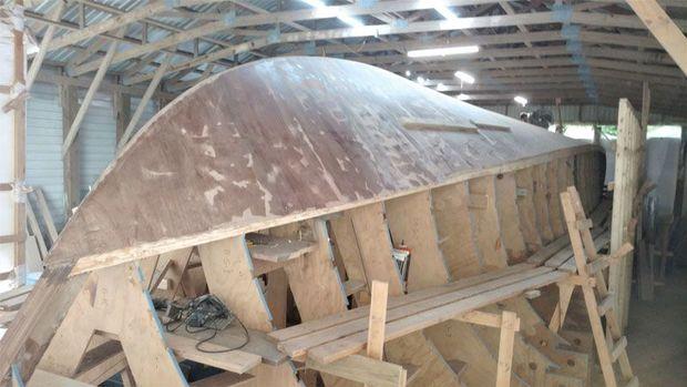 A 60-foot custom sportfisherman takes shape at Eastern Shore Boat Works in Ocean City, MD.