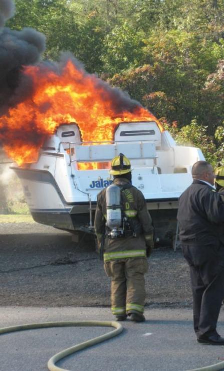 BoatUS staged a boat burn event in 2016 for safety awareness. Photo by PropTalk