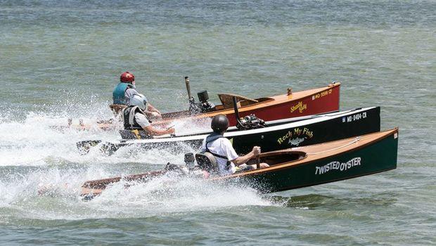 Jeff Swanson in Twisted Oyster, Joh Strohmer in Rock My Fish, and Karl Nisson in Shady Lady competing at the July Tall Timbers Regatta. Photo by Paul Denbow Jeff Swanson in Twisted Oyster, Joh Strohmer in Rock My Fish, and Karl Nisson in Shady Lady competing at the July Tall Timbers Regatta. Photo by Paul Denbow