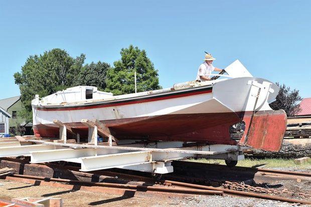 The Potomac River Dory on the railway for some end of season maintenance at the Chesapeake Bay Maritime Museum in St. Michaels, MD.