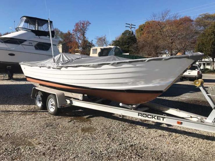 A 1964 Chris-Craft Cavalier shows off her new paint at Mast and Mallet in Edgewater, MD.