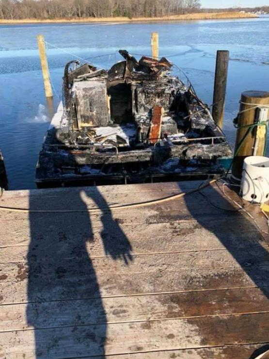 The vessel is expected to be a total loss. Courtesy Bowleys Quarters Volunteer Fire Rescue & Marine/Facebook The vessel is expected to be a total loss. Courtesy Bowleys Quarters Volunteer Fire Rescue & Marine/Facebook