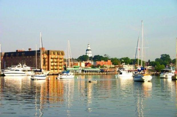 Annapolis Harbor looking north toward City Dock and the Maryland State House. Photo by Gary Reich
