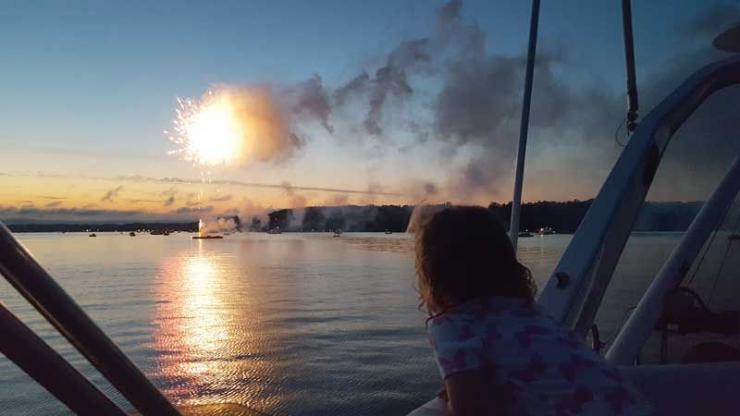 Fireworks over the Bohemia River.