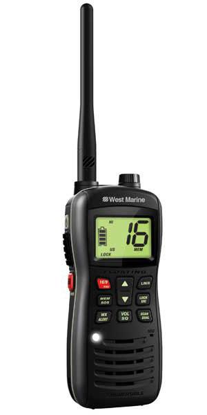 A West Marine floating handheld VHF.