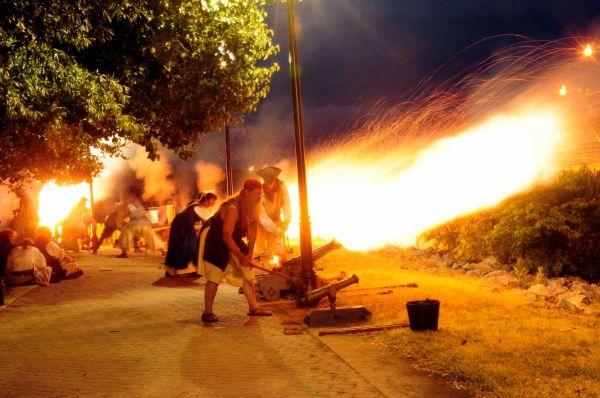 The night fire demonstration from battery point starts off the fireworks demonstration.