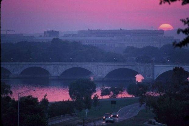 Sunset over the DC skyline as seen from the Potomac River