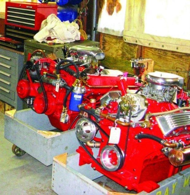 Marinized, restored engines await replacement in the next project.