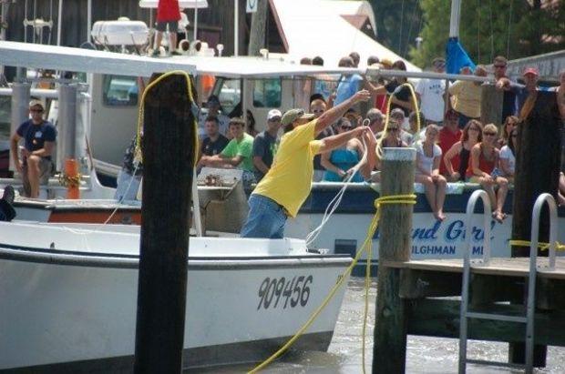 A spirited “Watermen’s Rodeo” boat docking contest is one of the highlights of the August 11th Watermen’s Appreciation Day, organized by the Talbot County Watermen’s Association and held annually at the Chesapeake Bay Maritime Museum in St. Michaels, MD.