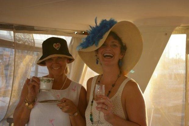 Captain Alyse Caldwell, right, entertaining in style.