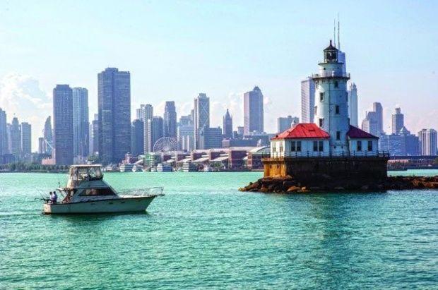 The Chicago skyline on Lake Michigan
