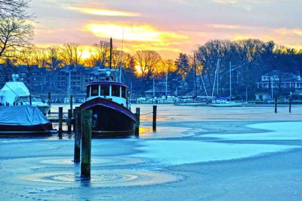 The average water temperature around Annapolis in January and February is 35 to 36 degrees, just behind Woods Hole, MA, one of America's coldest salt-water harbors. (photo by Al Schreitmueller)